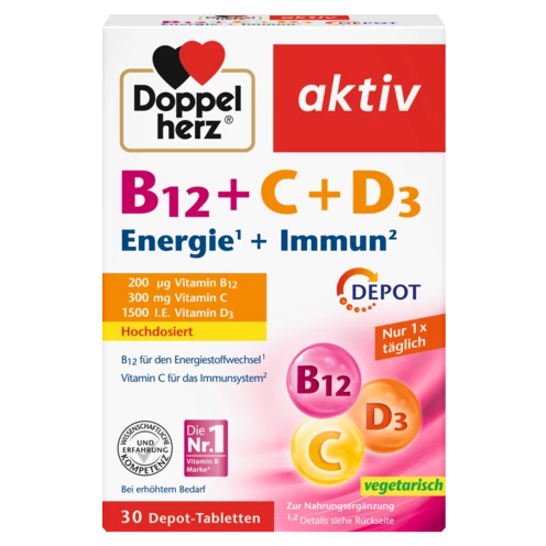 Abbildung der Produktverpackung Doppelherz aktiv B12 + C + D3 DEPOT Frontansicht